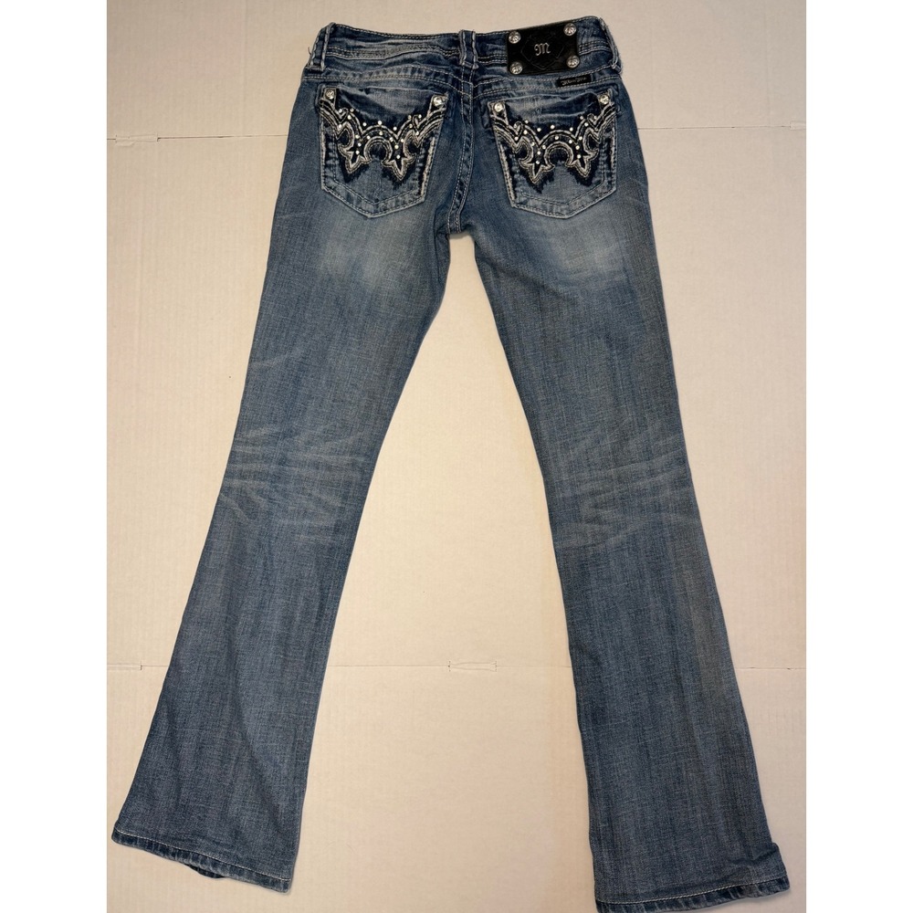 Miss Me Y2K Womens Bootcut Jeans Size 26 Medium Wash Blingy Low Rise Embellished - Picture 3 of 12